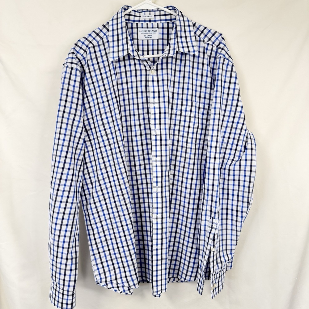 Lucky Brand Men's Button Down Shirt Blue And White Plaid  Blue Long Sleeve